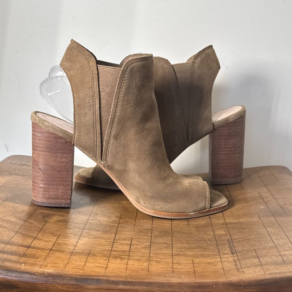 Aldo Open Toe Bootie Heels Tan Suede Slingback Block Heel Womens 10